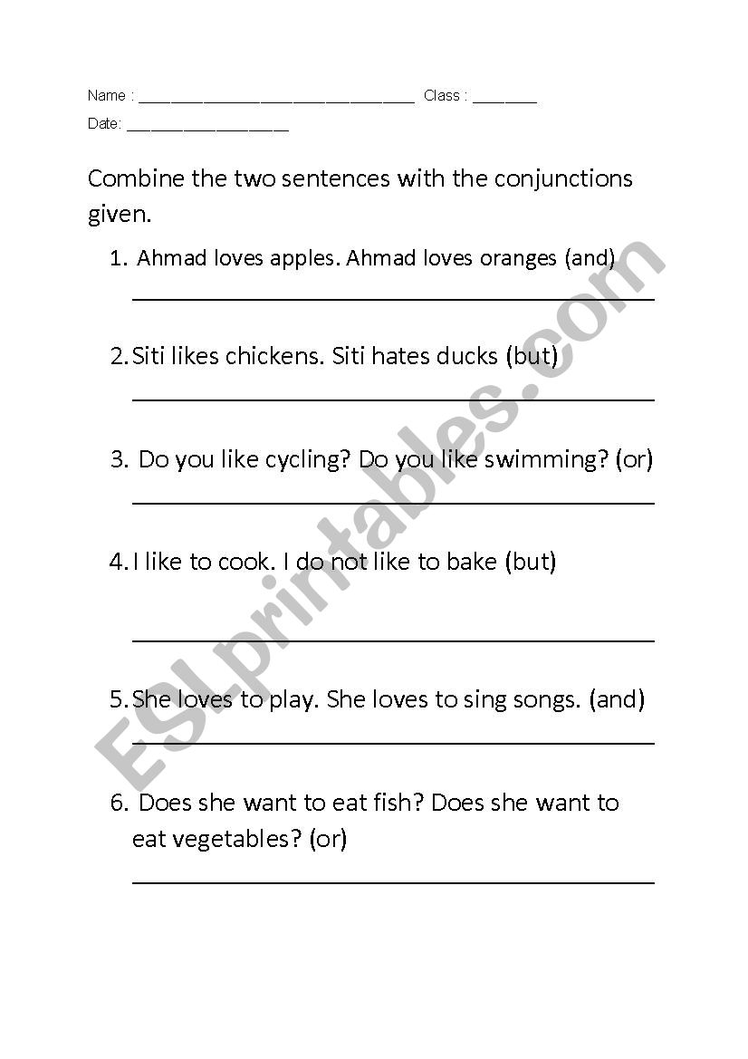 Conjunctions Excersise worksheet
