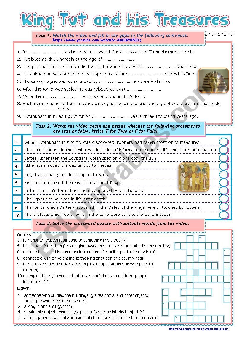 King Tut and His Treasures worksheet