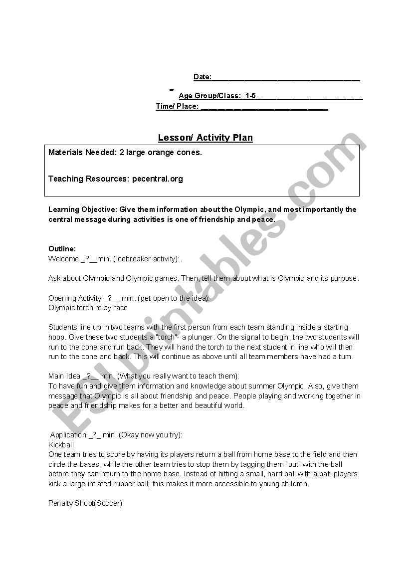 olympic week games worksheet