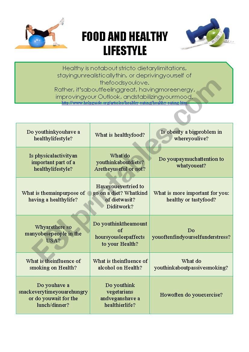 Food and healthy lifestyle worksheet