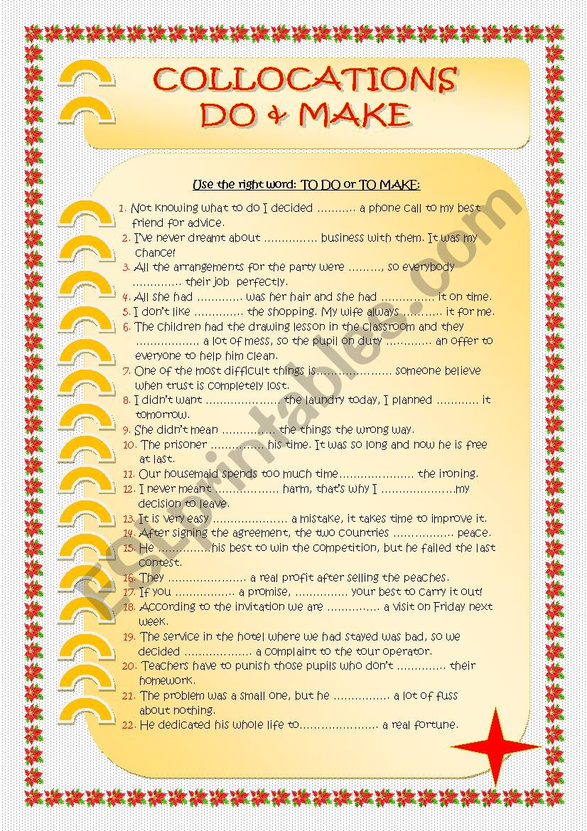 Collocations Do/Make worksheet Collocations Do/Make worksheet