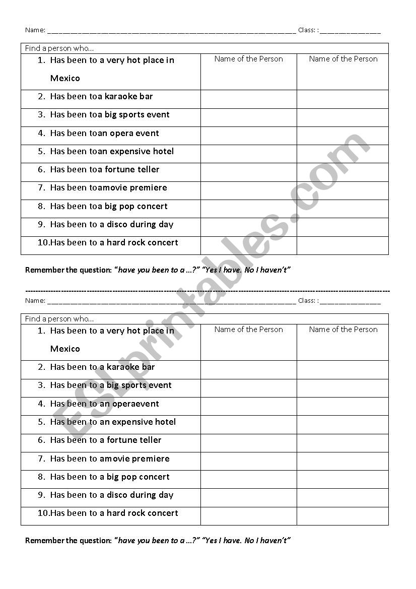 Find someone who... worksheet