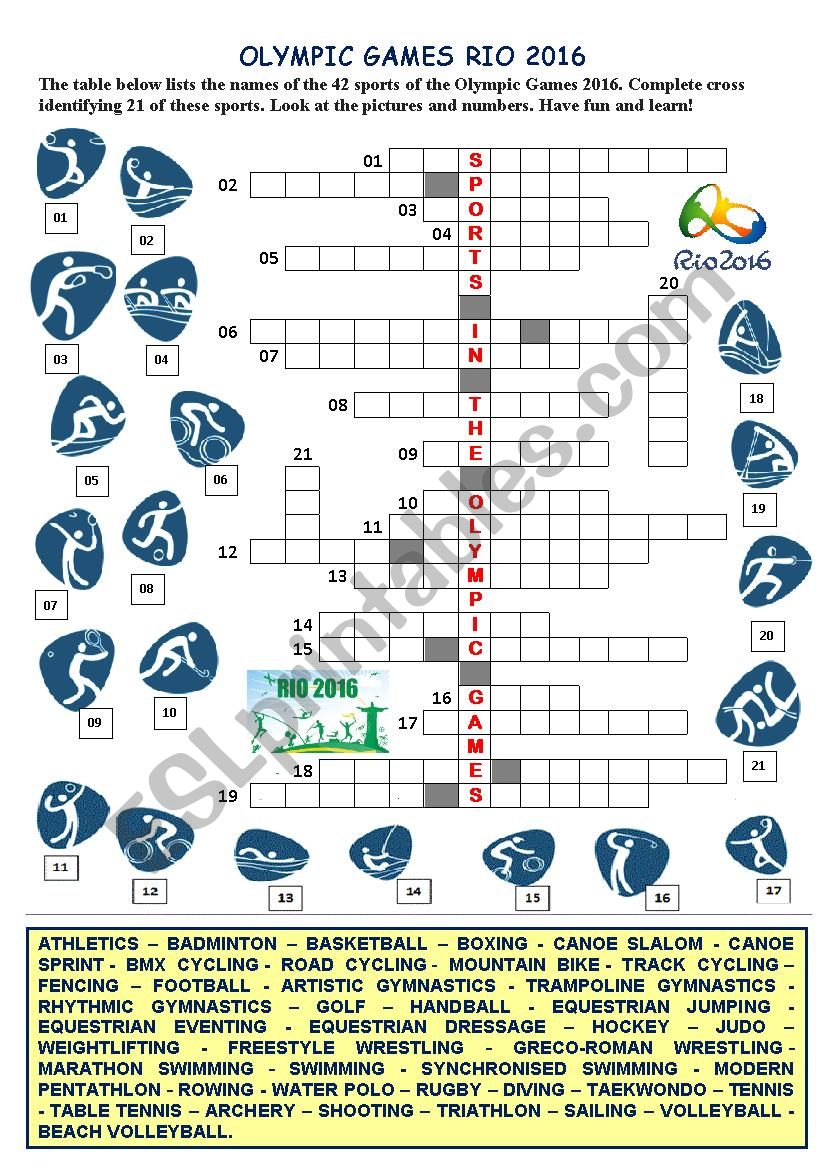 CROSSWORD - OLYMPIC GAMES RIO 2016