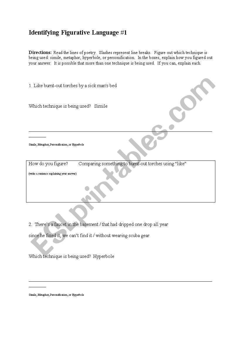 Figurative language worksheet