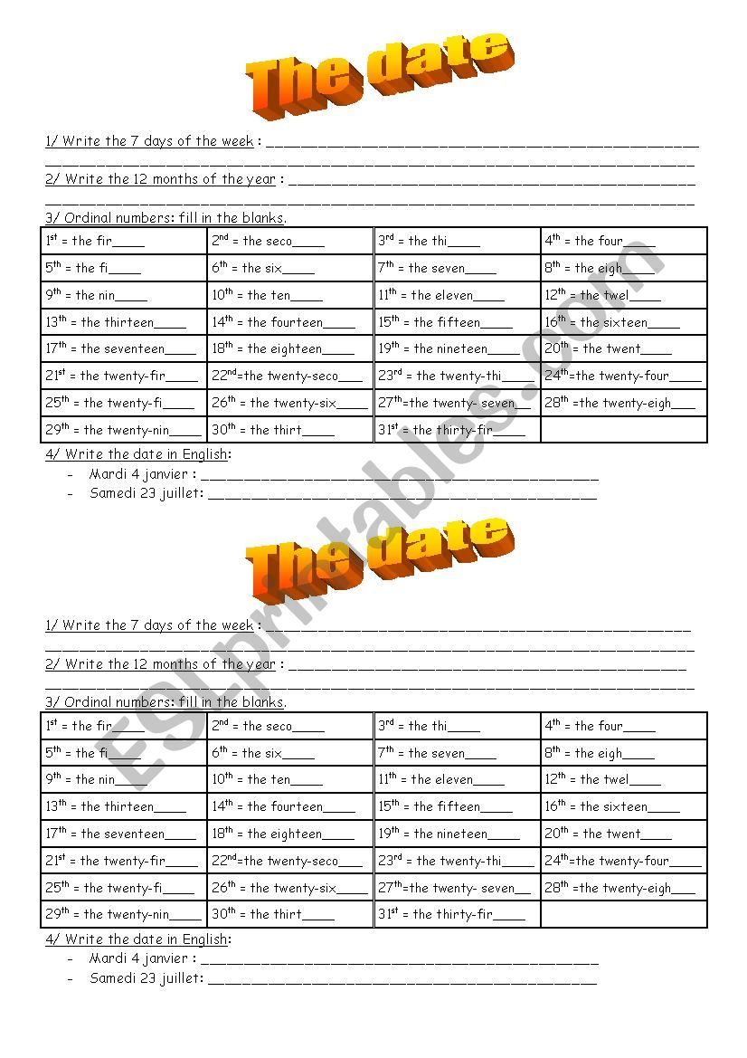 The date worksheet