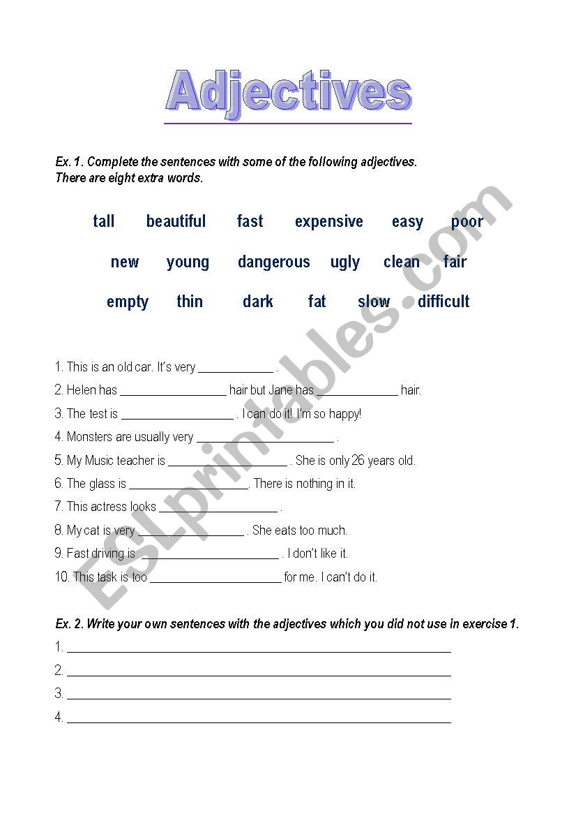 Adjectives worksheet