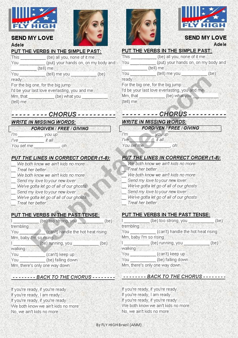 ADELE: Send My Love Worksheet worksheet