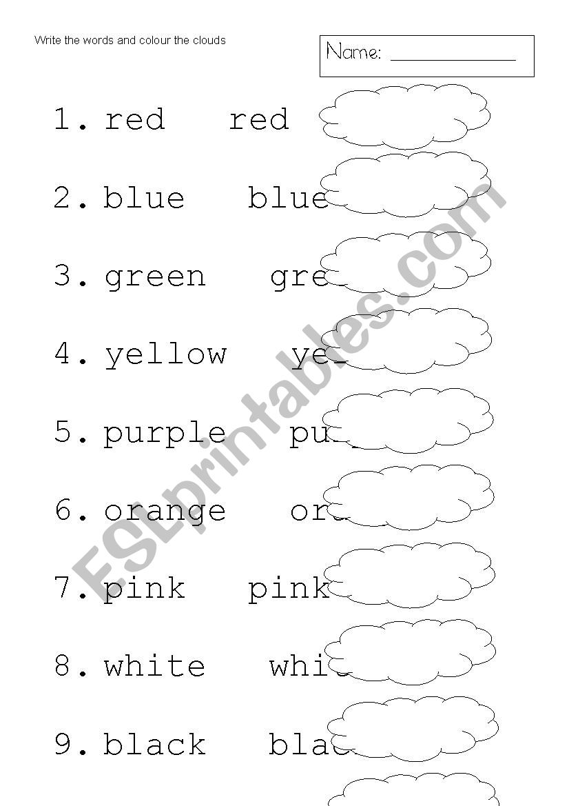 Colour the clouds worksheet