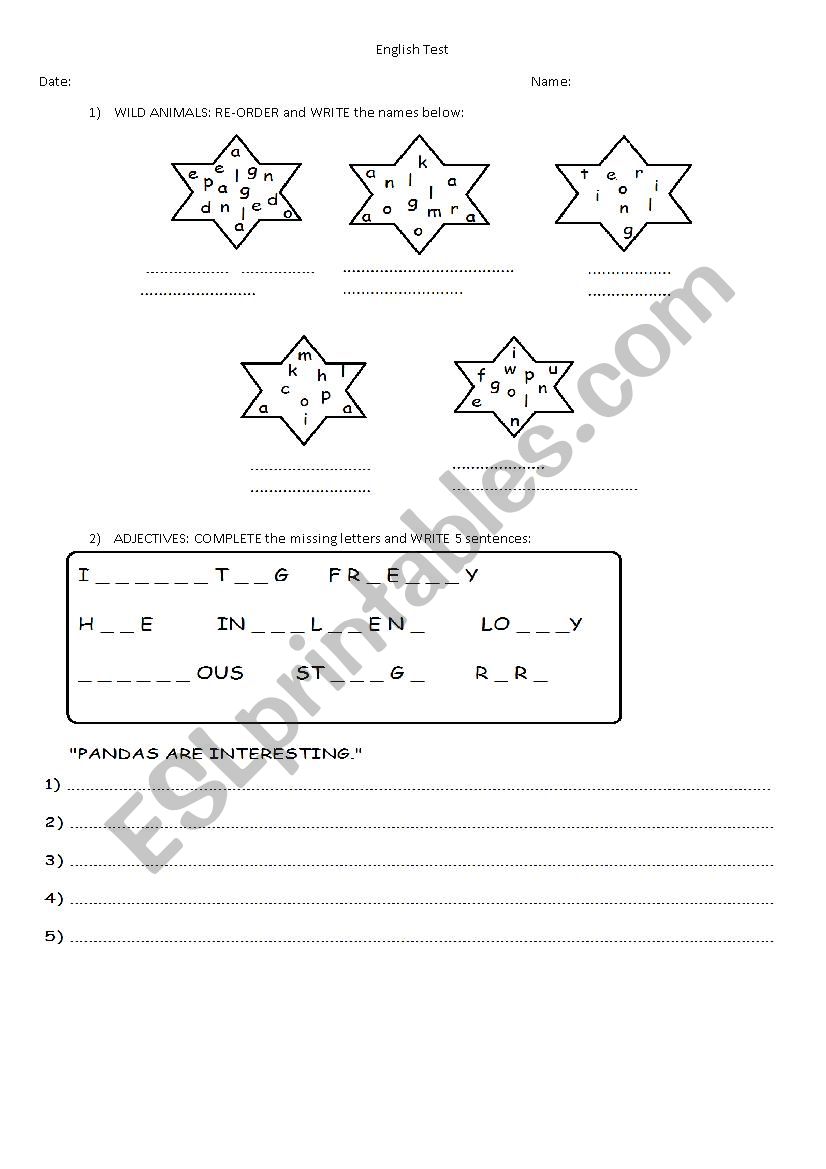 Test for elementary level adolescents 