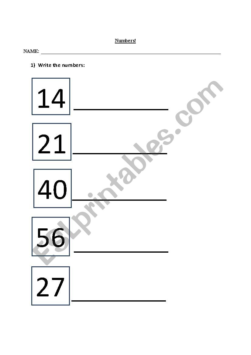 Numbers worksheet