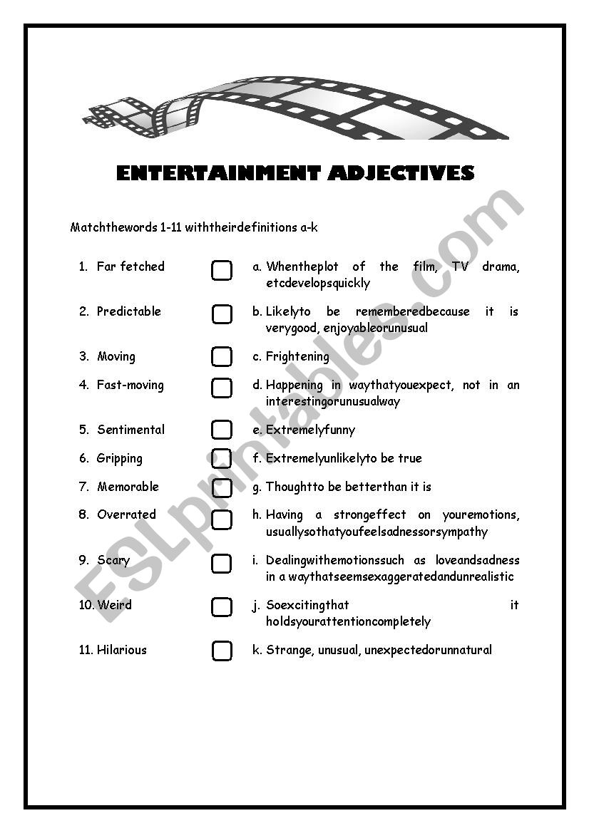 Entertainment Adjectives worksheet
