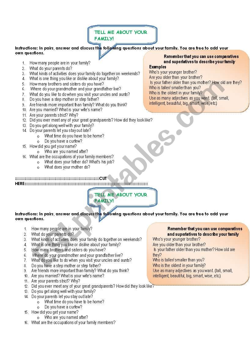 TELL ME ABOUT YOUR FAMILY! worksheet