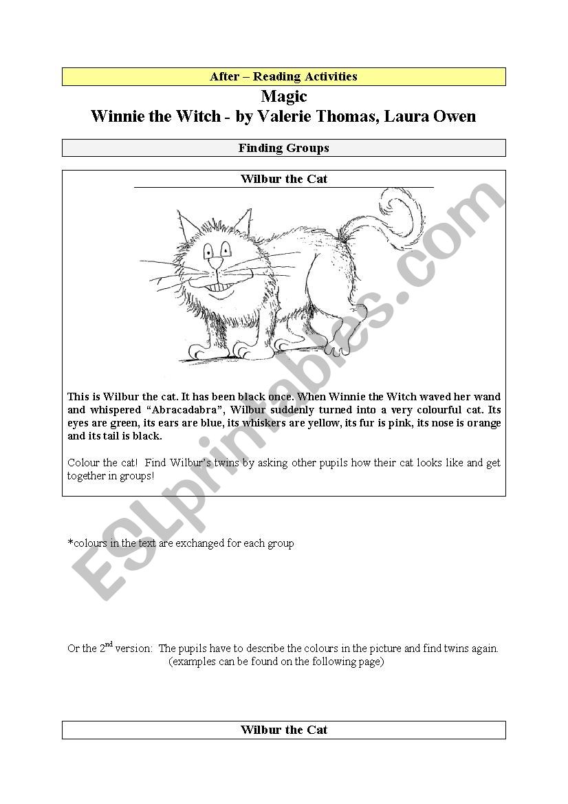 After-Reading-Activity worksheet Book: Winnie the Witch Written by Valerie Thomas, Laura Owen