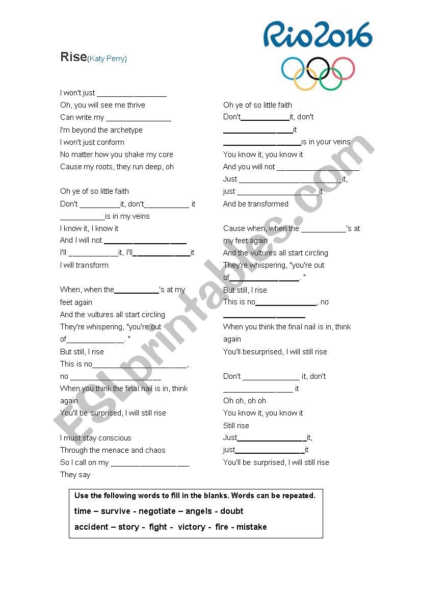 Rise - Katy Perry  worksheet