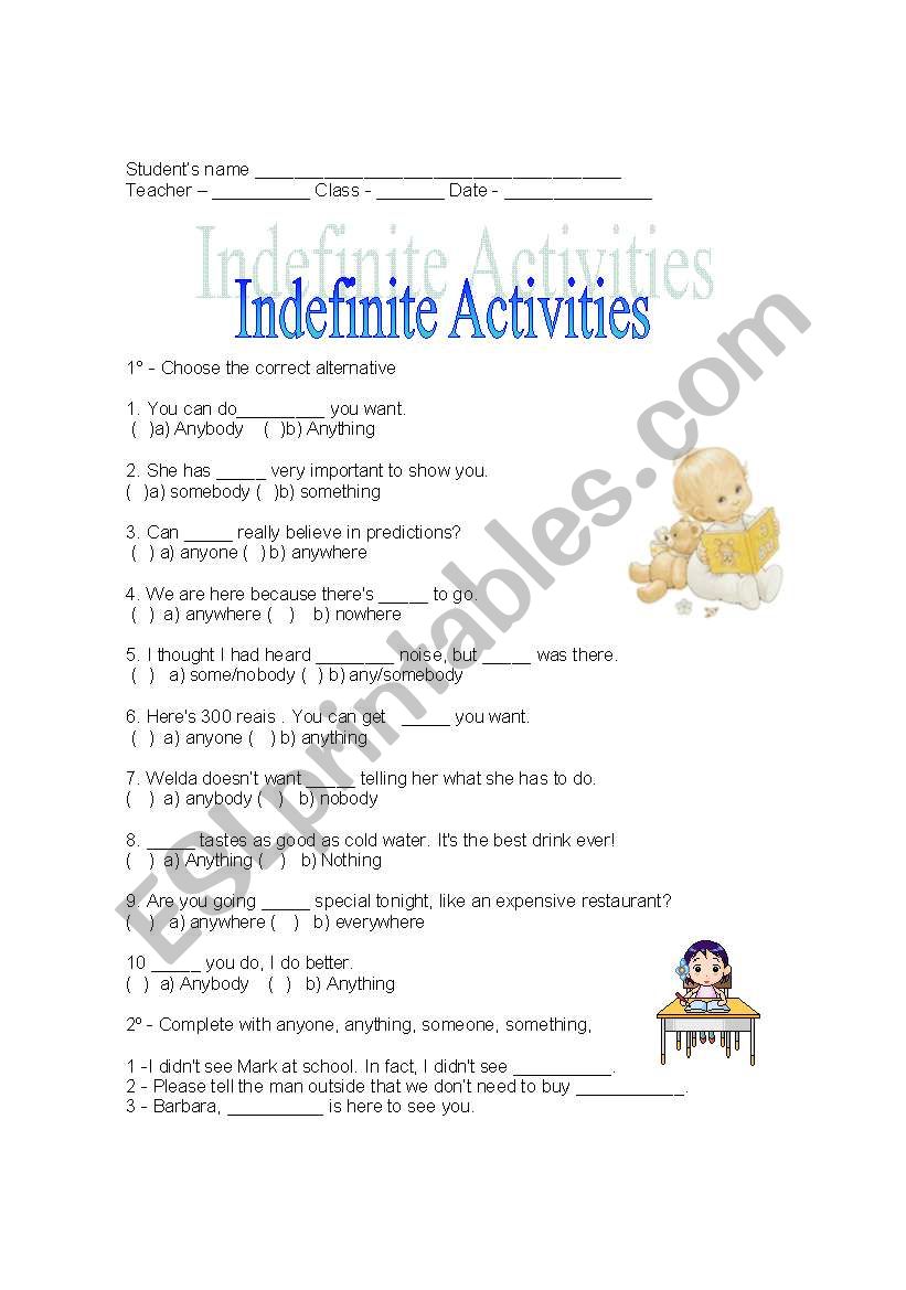 Some/any activities worksheet