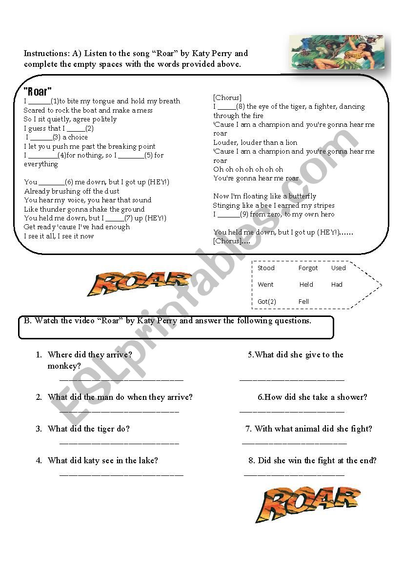 Roar activity past tense worksheet