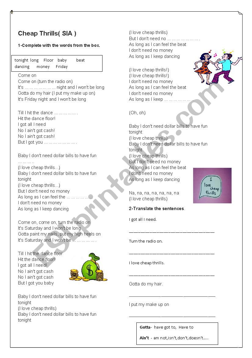 Cheap Thills worksheet