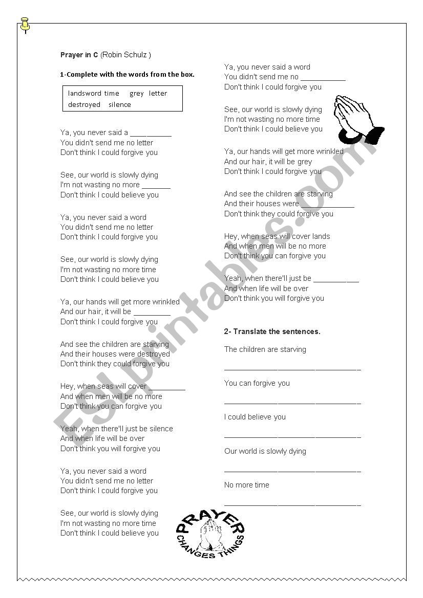 Prayer in C worksheet