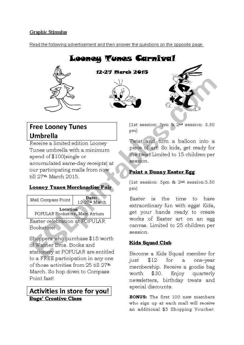 Reading worksheet