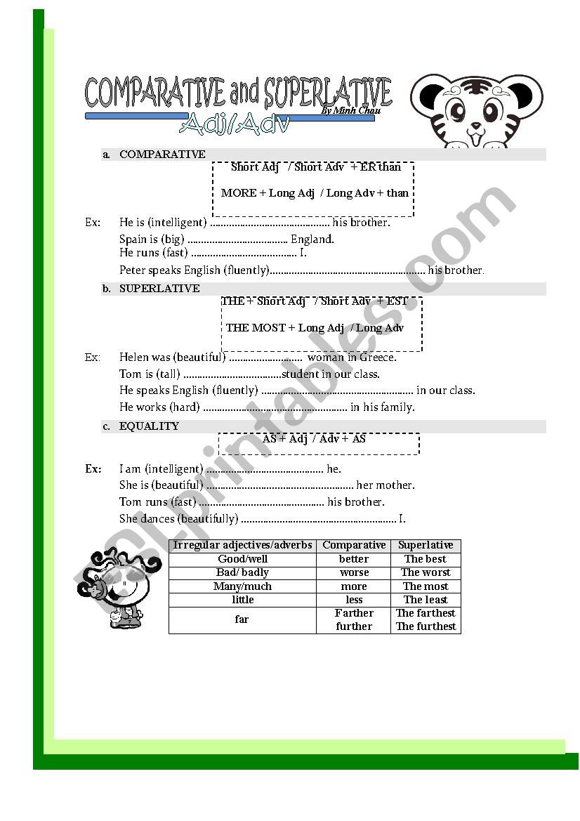 COMPARATIVE AND SUPERLATIVE worksheet