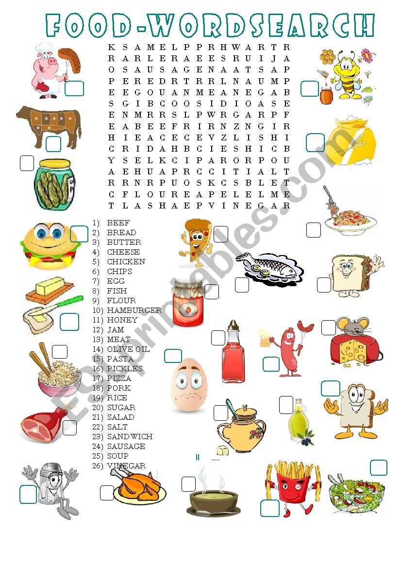 Food word search worksheet