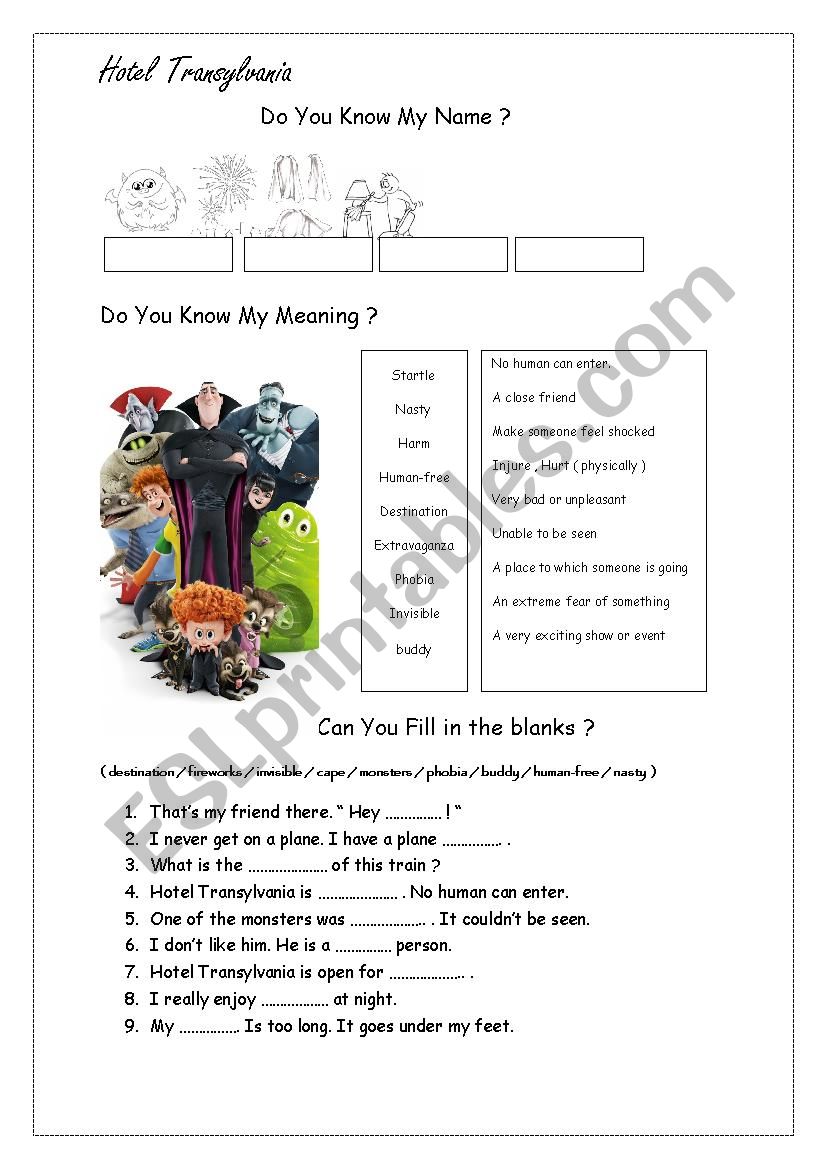 Hotel Transylvania worksheet