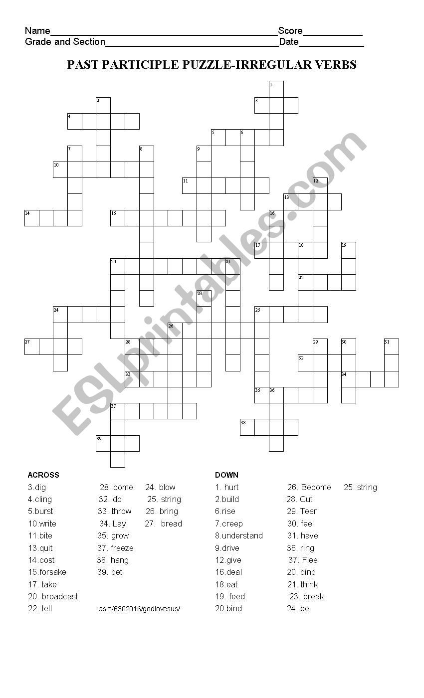 PAST PARTICIPLE-IRREGULAR VERBS PUZZLE