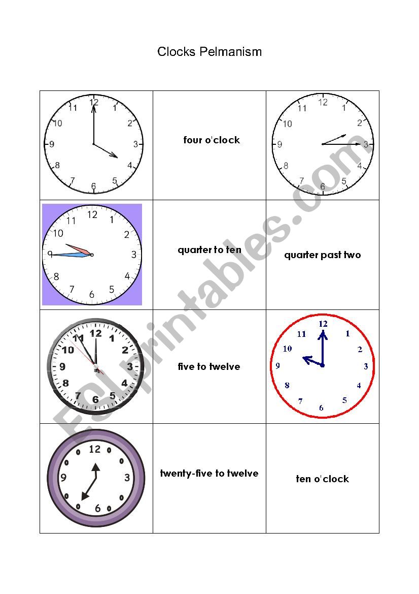 Clocks Pelmanism worksheet
