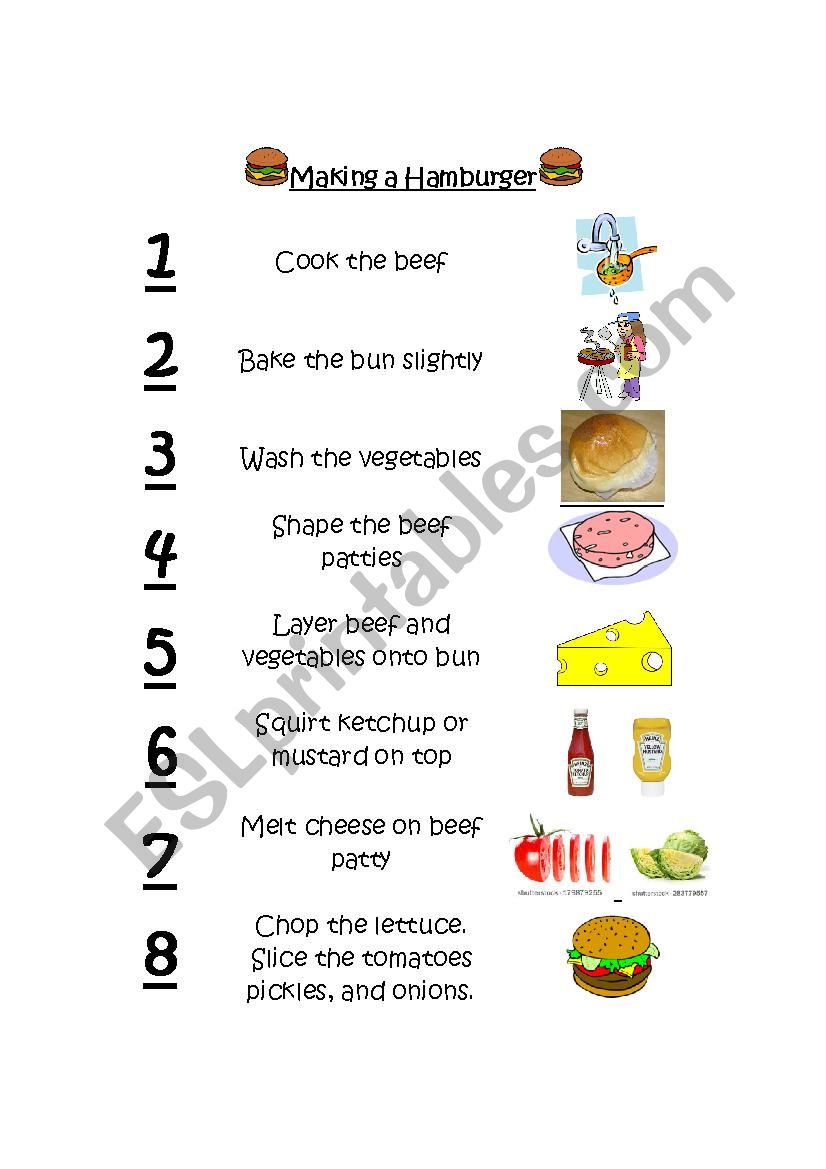 Making a Hamburger worksheet