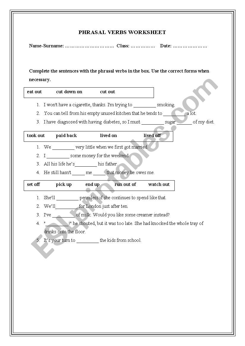 Phrasal Verbs Worksheet (New English File Intermediate)