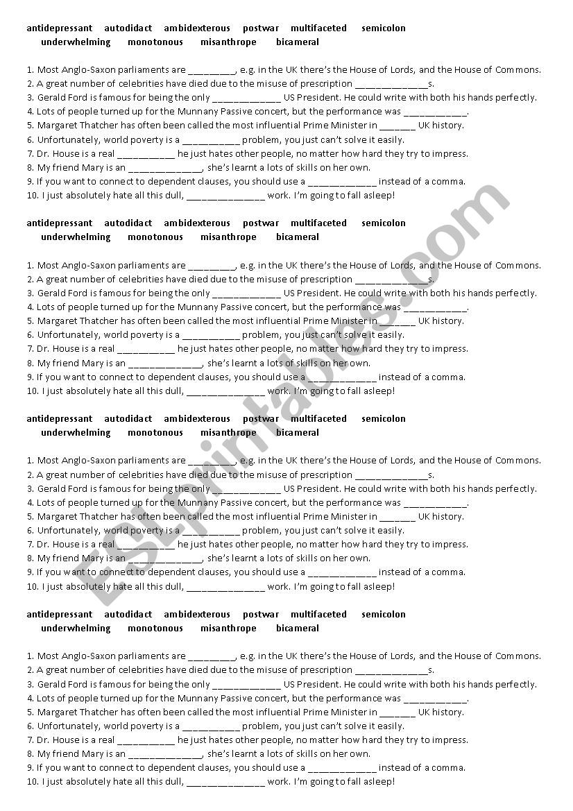 Prefixes worksheet