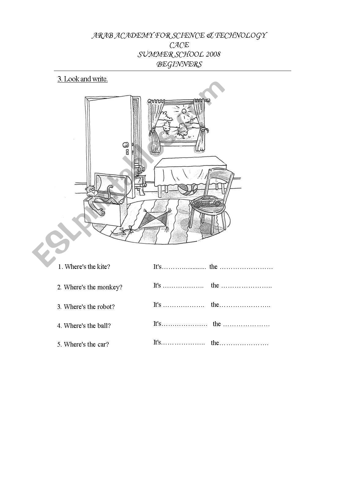 Prepositions of place worksheet