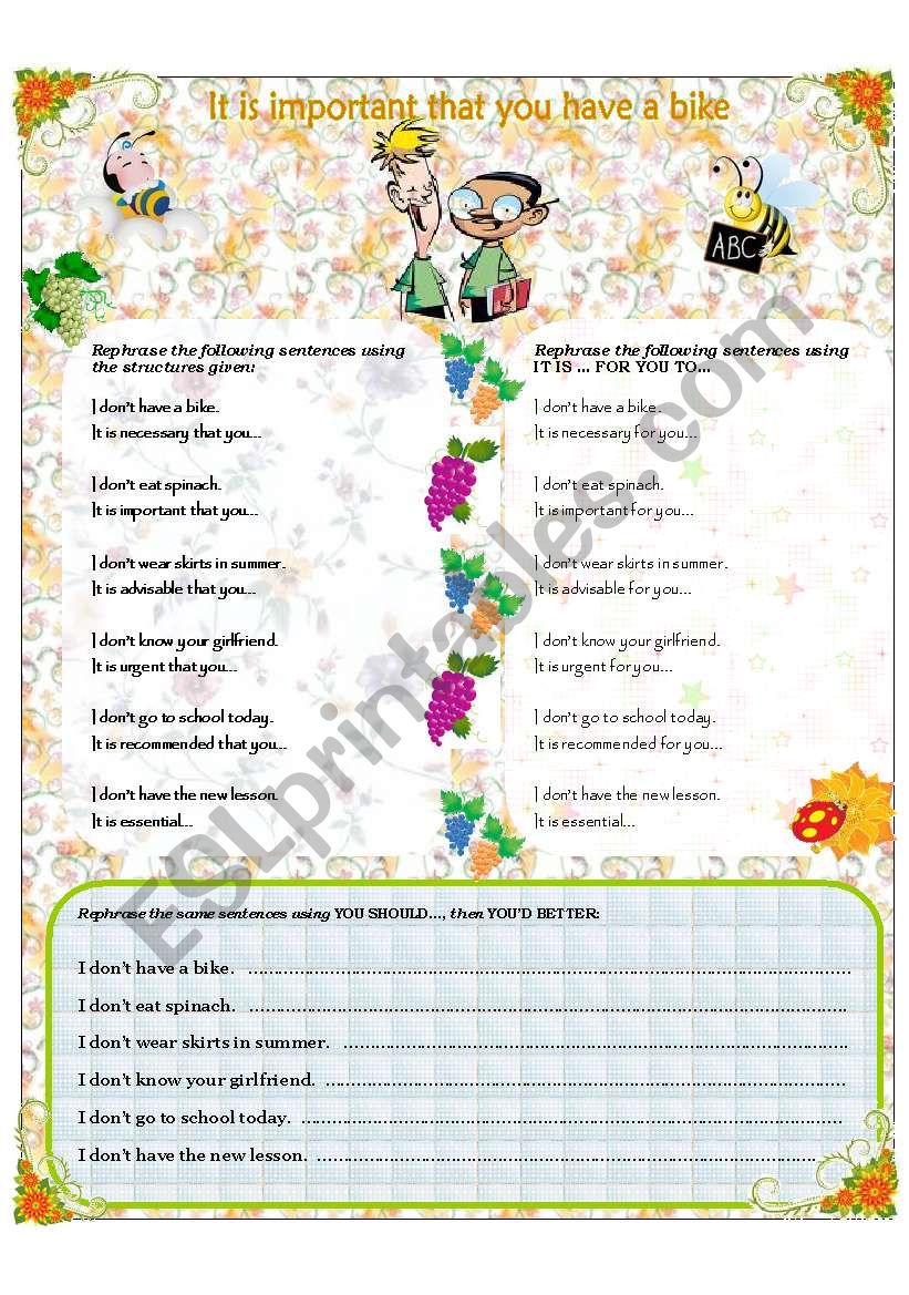 It is important that you... worksheet