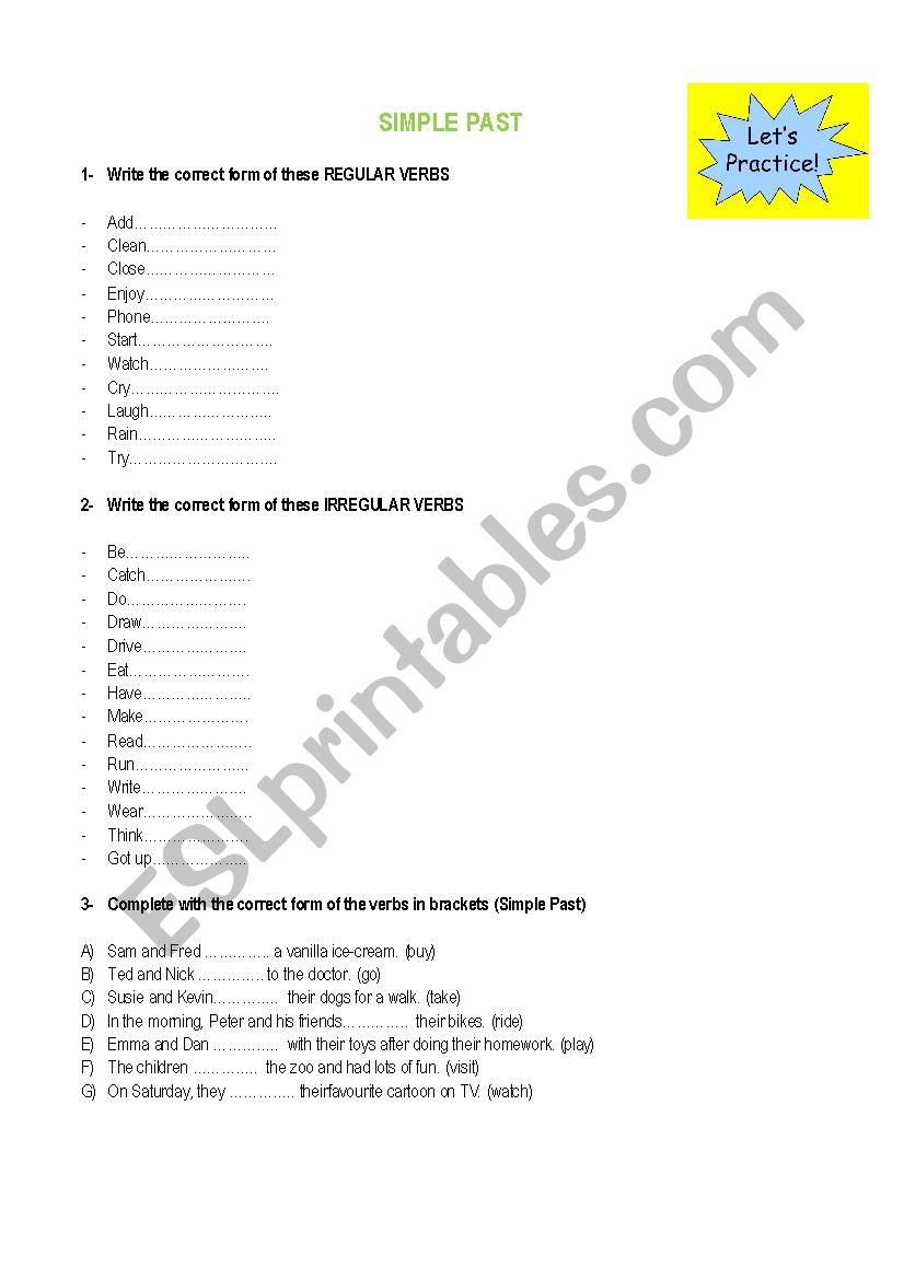 SIMPLE PAST worksheet