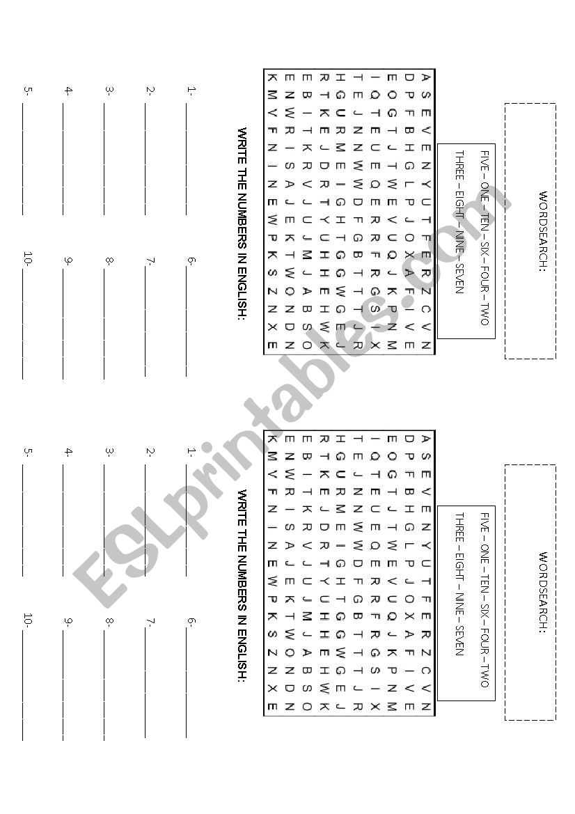 Numbers 1 at 10 worksheet