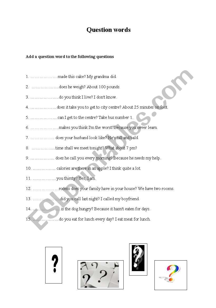 Question words worksheet