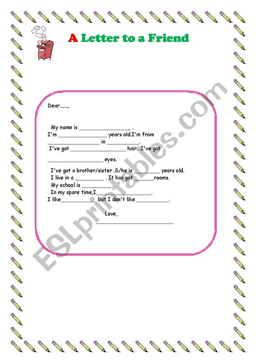 A letter to a Friend worksheet
