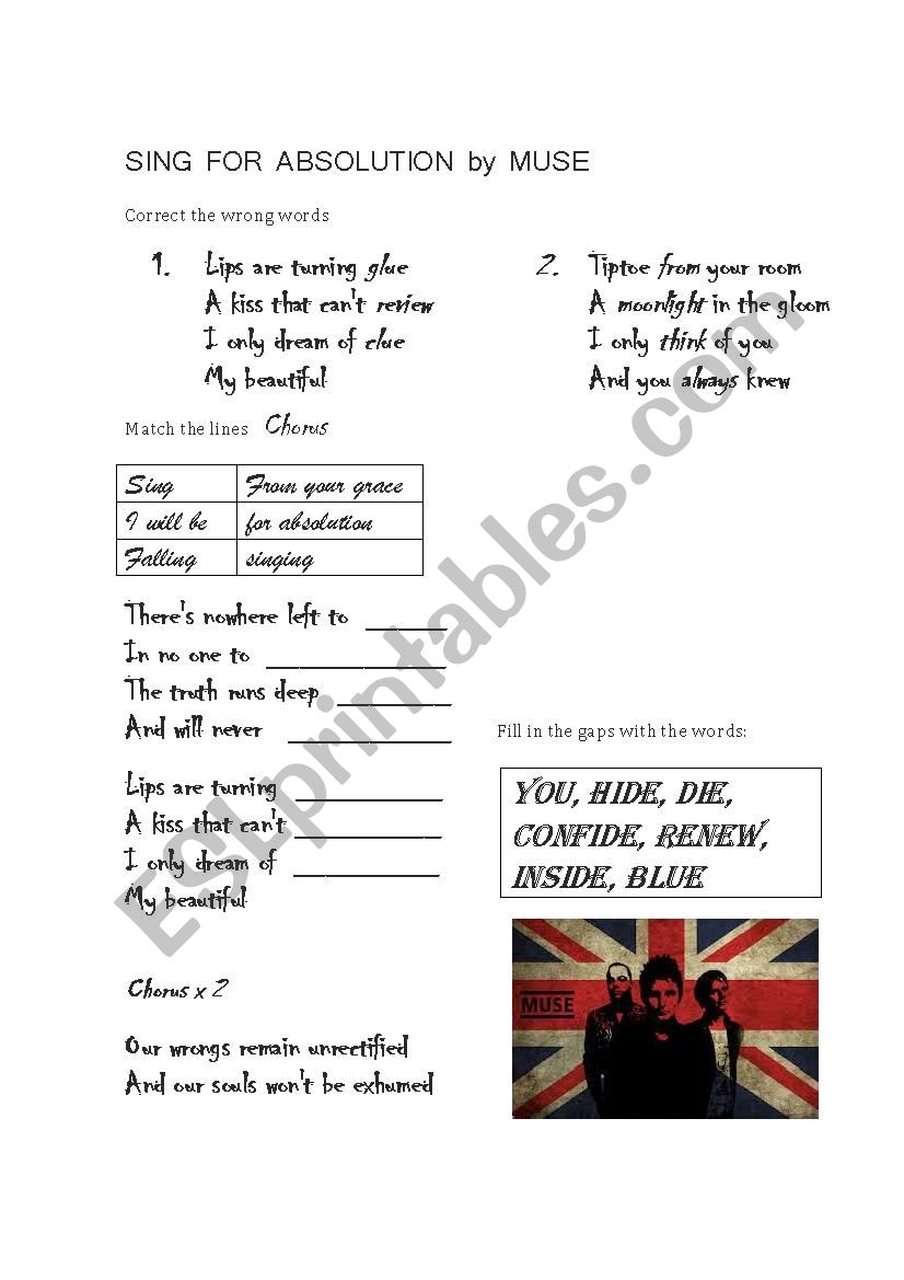 Sing for absoluton by Muse worksheet