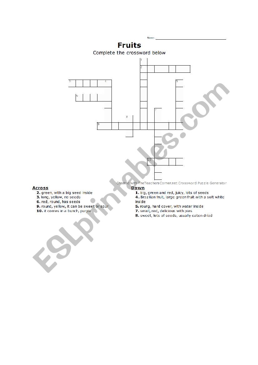 Brazilian Fruits worksheet