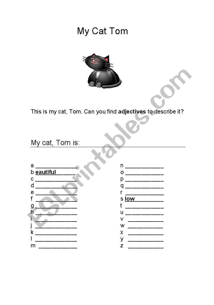 My cat Tom worksheet