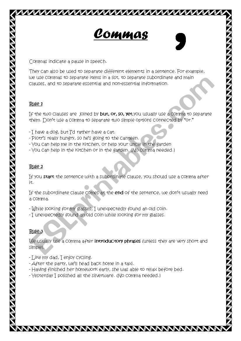 Commas to separate sentence elements