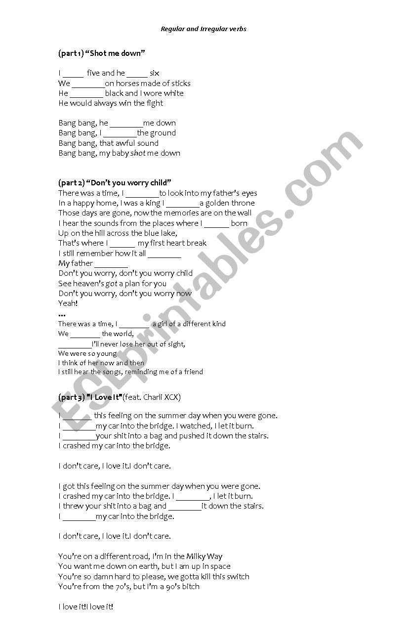 Regular and irregular verbs worksheet