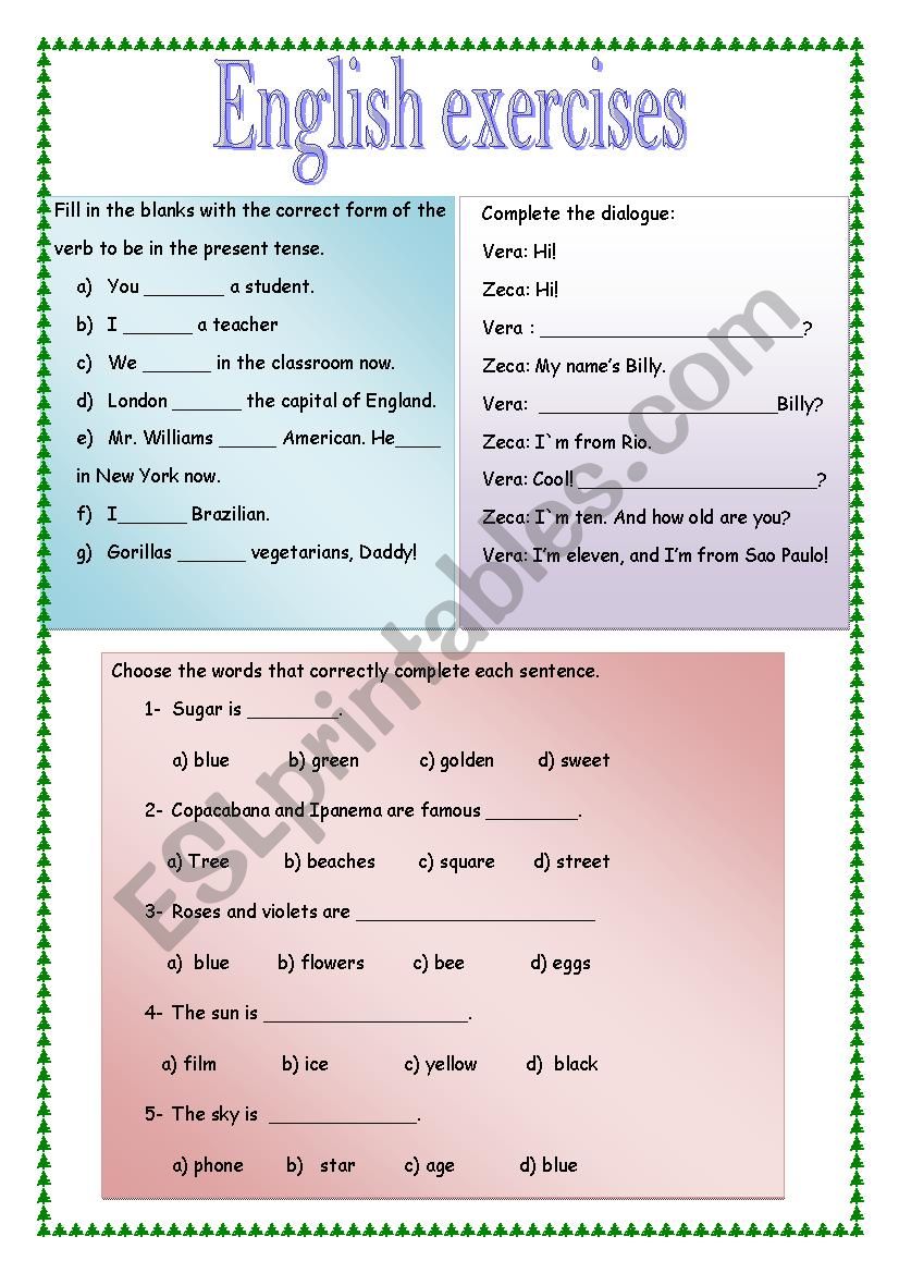 English Exercises Worksheets For Kids Pdf