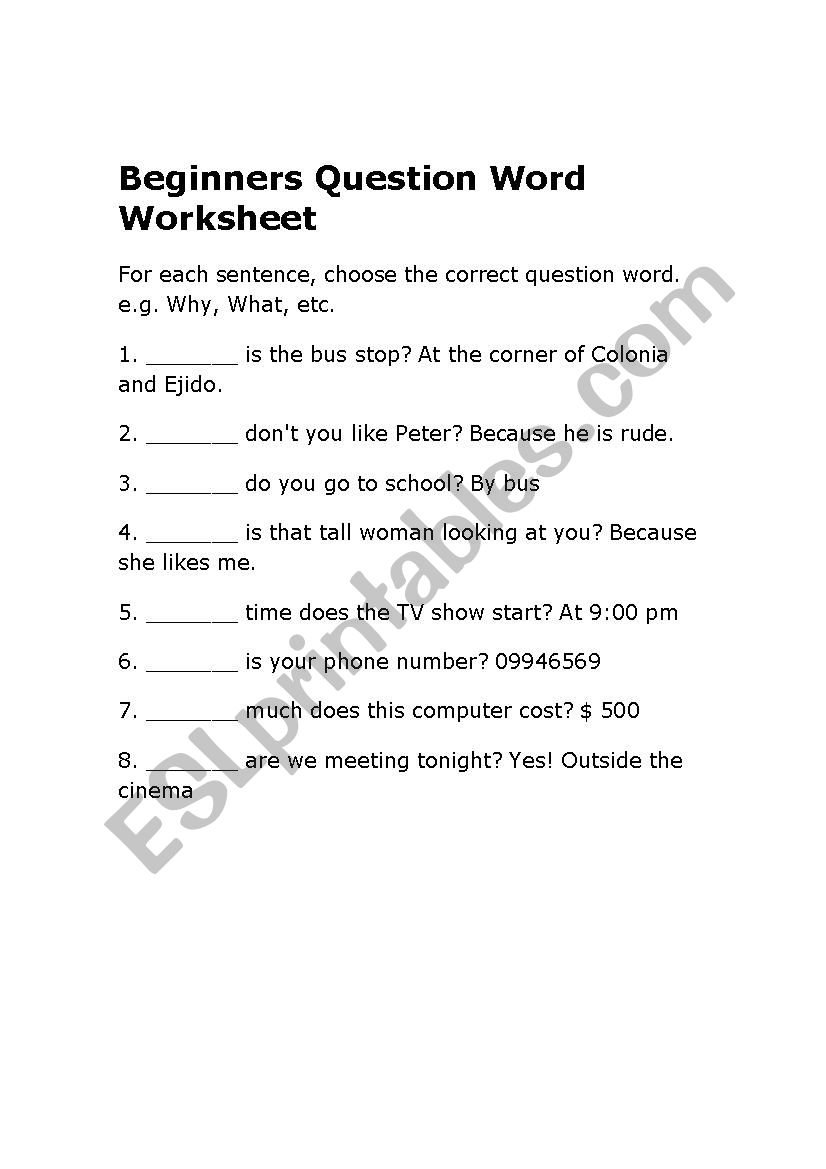 Questions worksheet