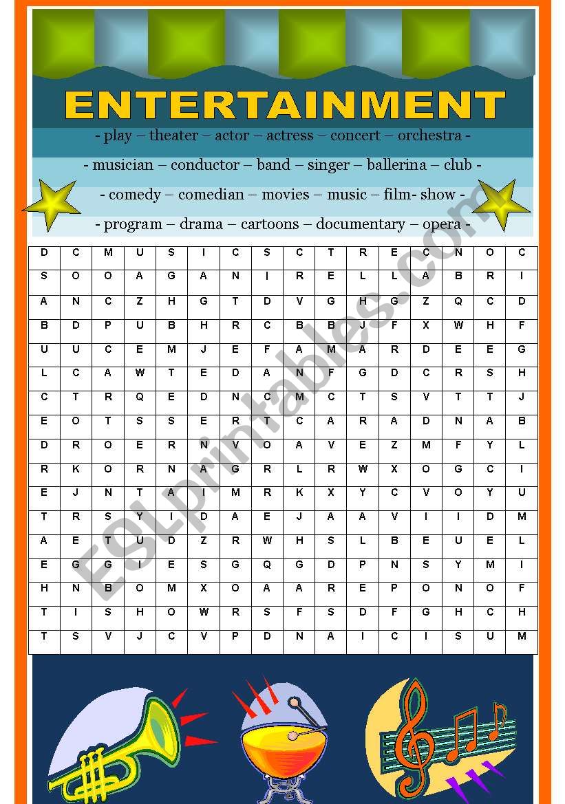 ENTERTAINMENT WORDSEARCH worksheet