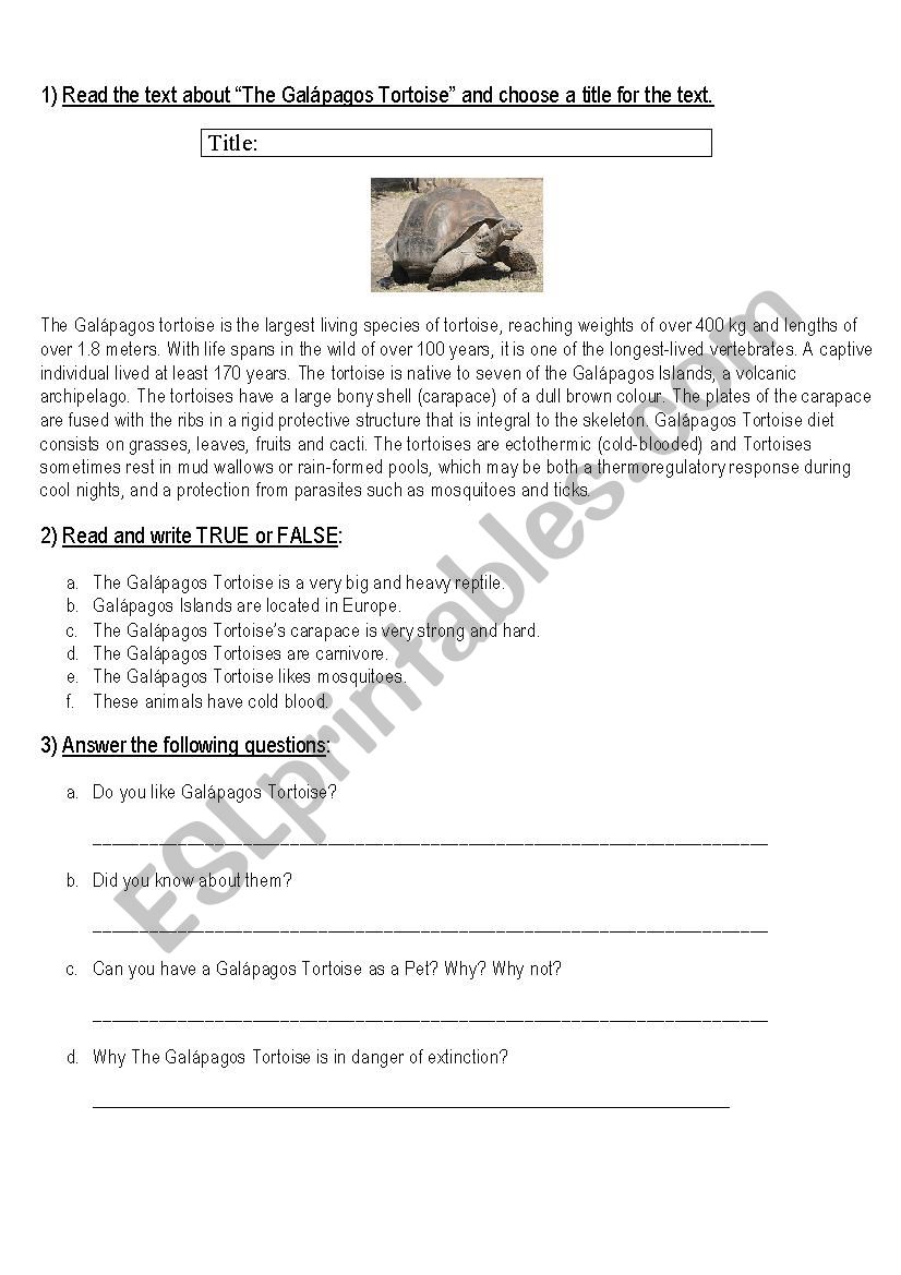 The Galpagos Tortoise worksheet