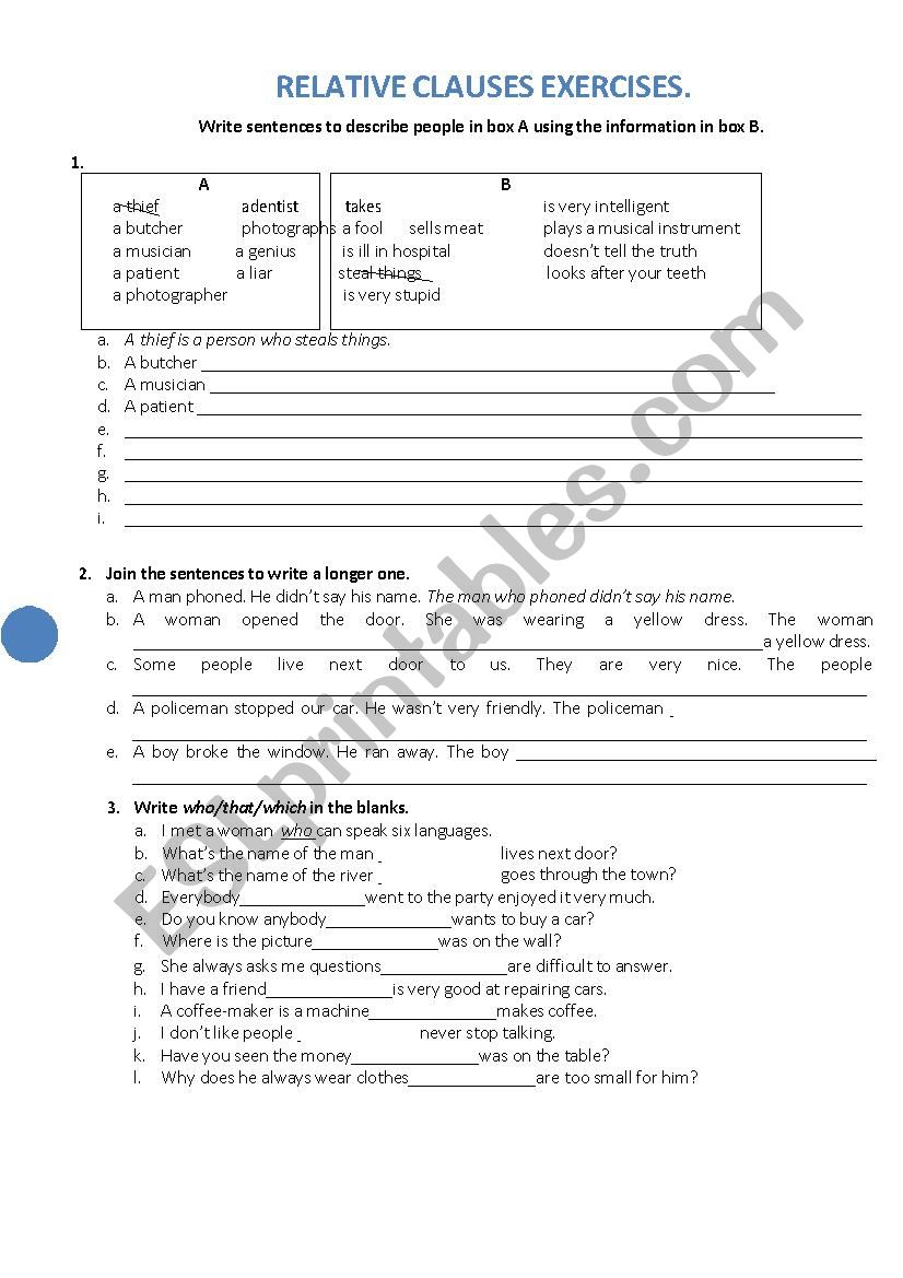 Relative Clauses worksheet