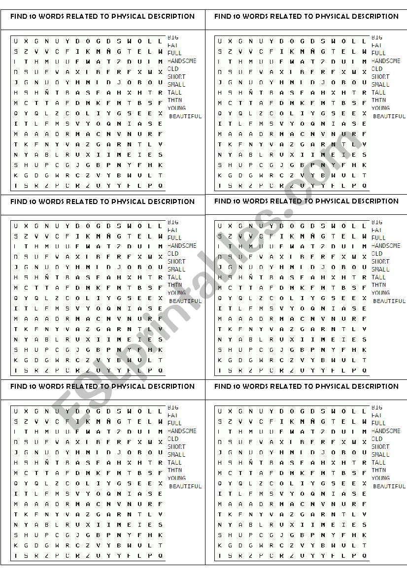 Find 11 words related to Physical Description