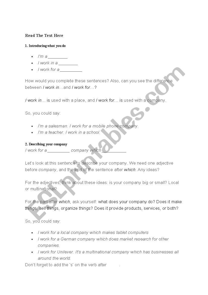 Job worksheet
