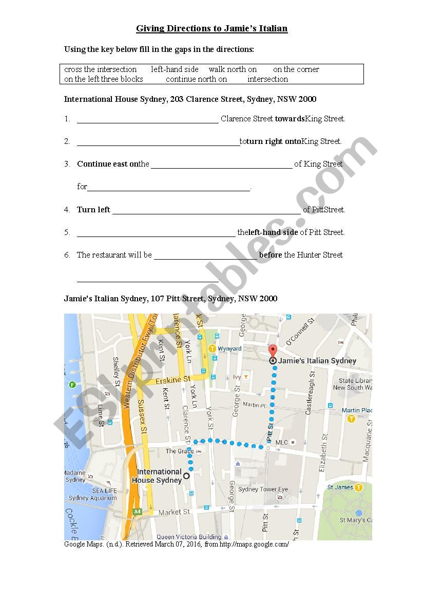 Directions Gapfill Exercise worksheet